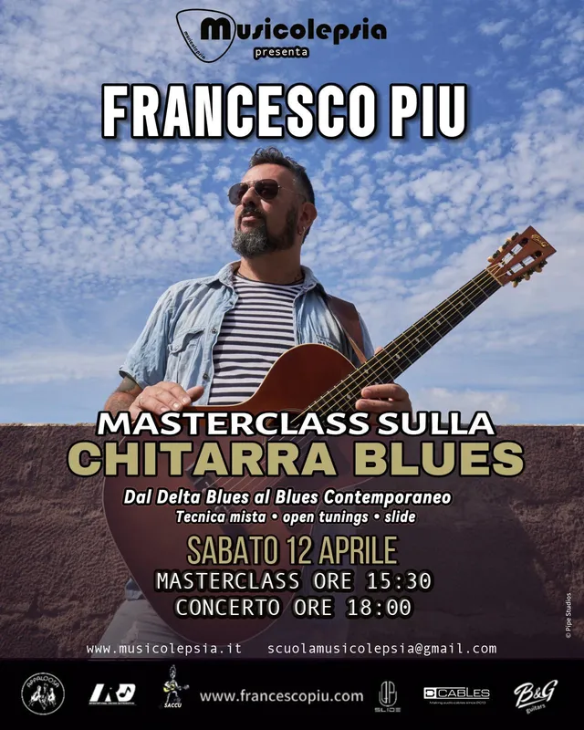 Locandina del workshop Masterclass sulla chitarra blues, Sabato 12 aprile 2025